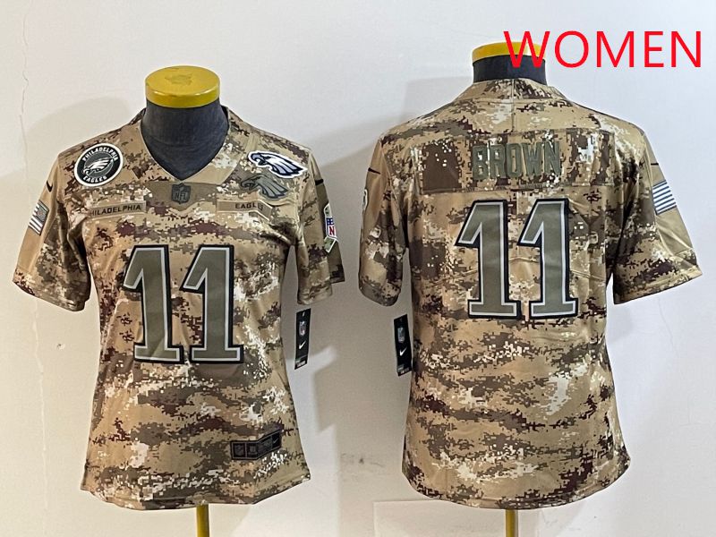 Women Philadelphia Eagles #11 Brown Camo Nike 2025 Salute to Service Limited NFL Jersey style 6->women nfl jersey->Women Jersey